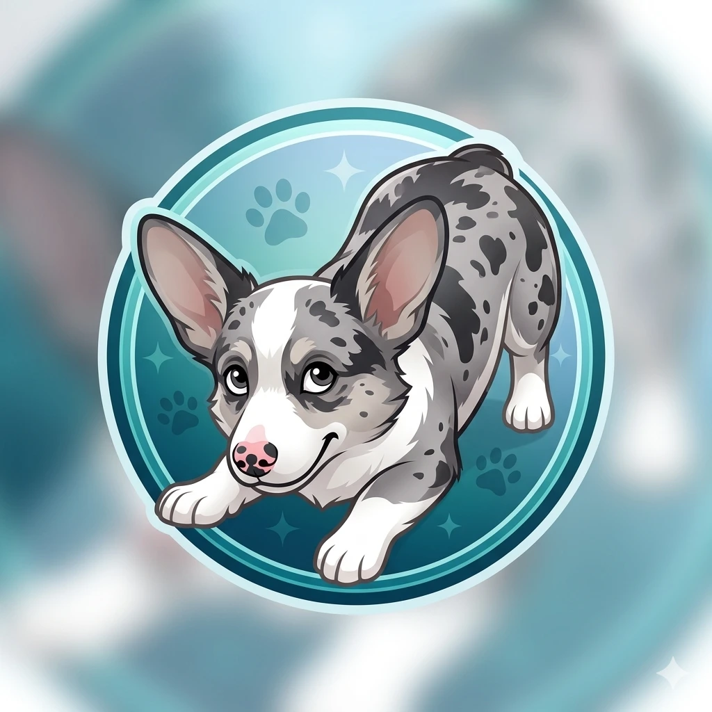 PupSmart app icon: a cartoon merle corgi on a teal round badge, from the Android app Baver Ok published on Google Play