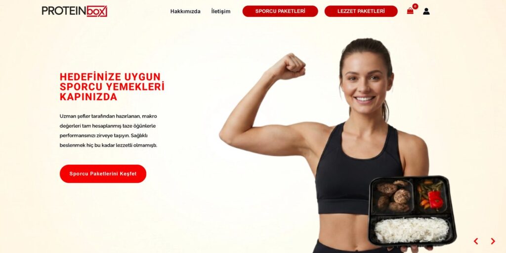 Homepage of proteinbox.com.tr, an e-commerce site worked on by the Episto team