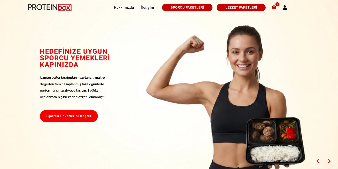 Homepage of proteinbox.com.tr, an e-commerce site worked on by the Episto team